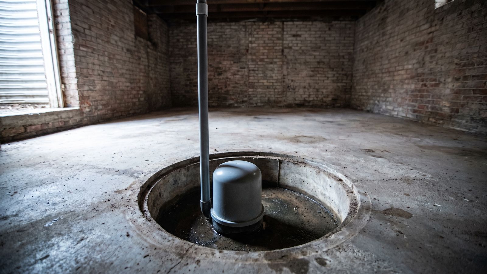 Submersible sump pump in an open basement sump pit Submersible sump pump in an open concrete pit, the equipment behind the sump pump failure DC homeowners face.